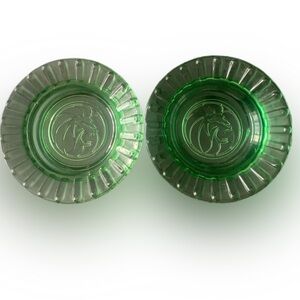 Vintage MGM Grand Hotel Casino Lot Of 2 Ashtray Ash Tray Lions Head Green Glass